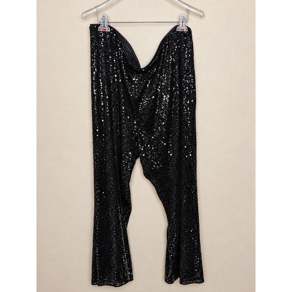 Nine West Women's 2X Black Sequin Pants Sparkle Party Evening Wide Leg Plus